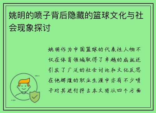姚明的喷子背后隐藏的篮球文化与社会现象探讨